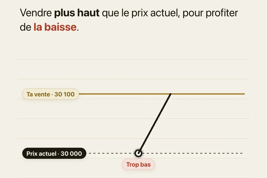 Le prix actuel à 30 000, jugé trop bas, et une vente prévue plus haut, à 30 100